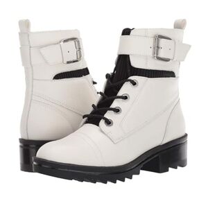 Marc Fisher White and Black Combat Boots